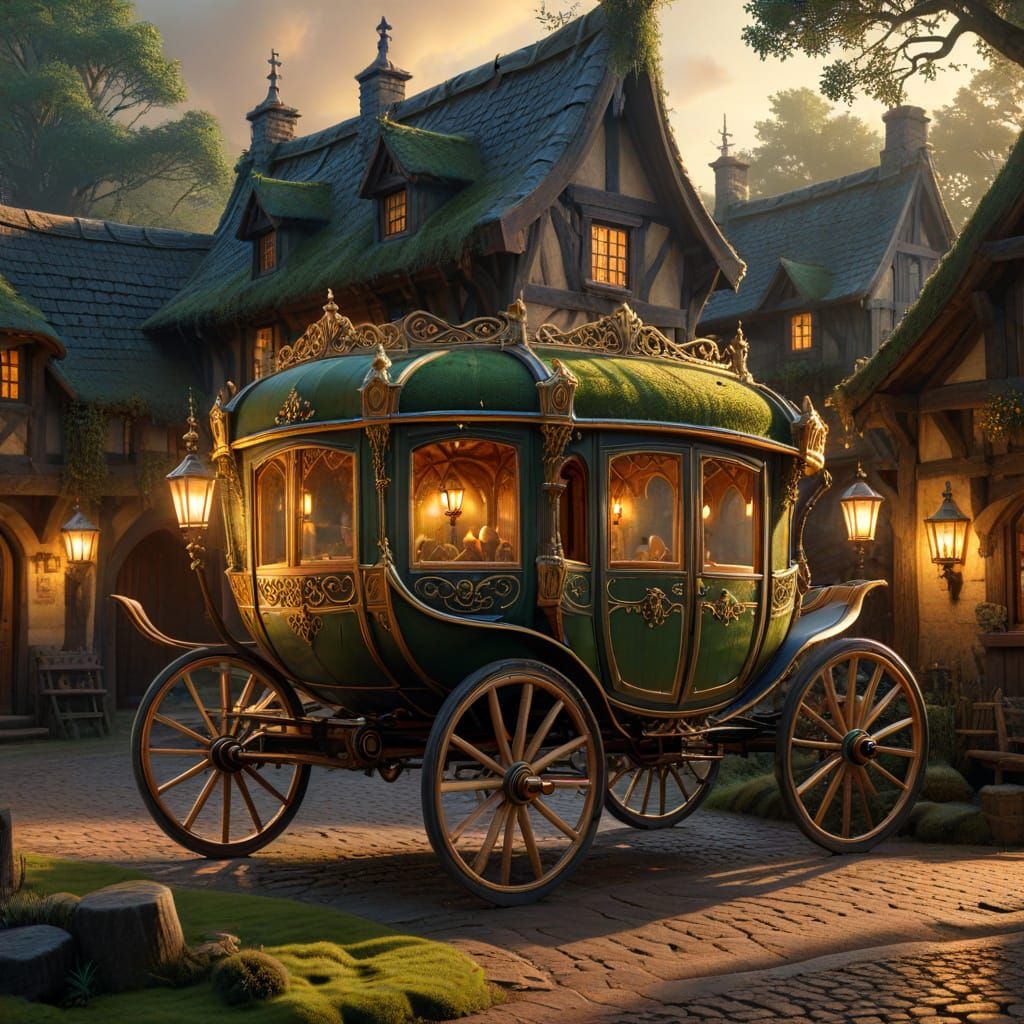 Princess Carriage Outside Tavern in Golden Hour