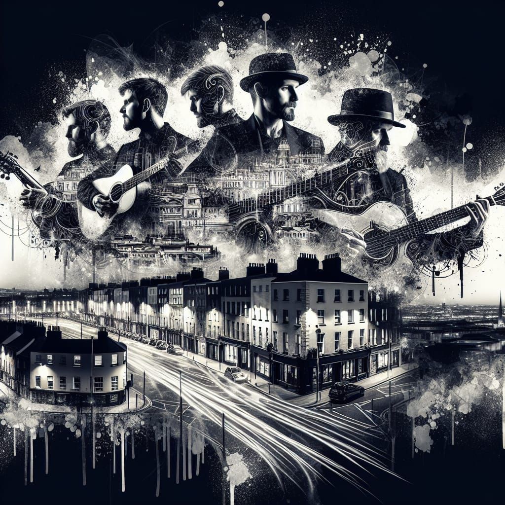 Dublin Musicians Double Exposure in Manhwa Style