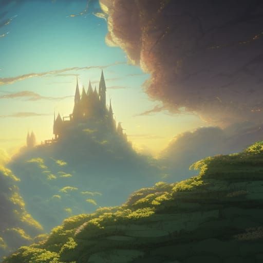 Castle Under Alien Attack: Anime-Inspired Digital Art