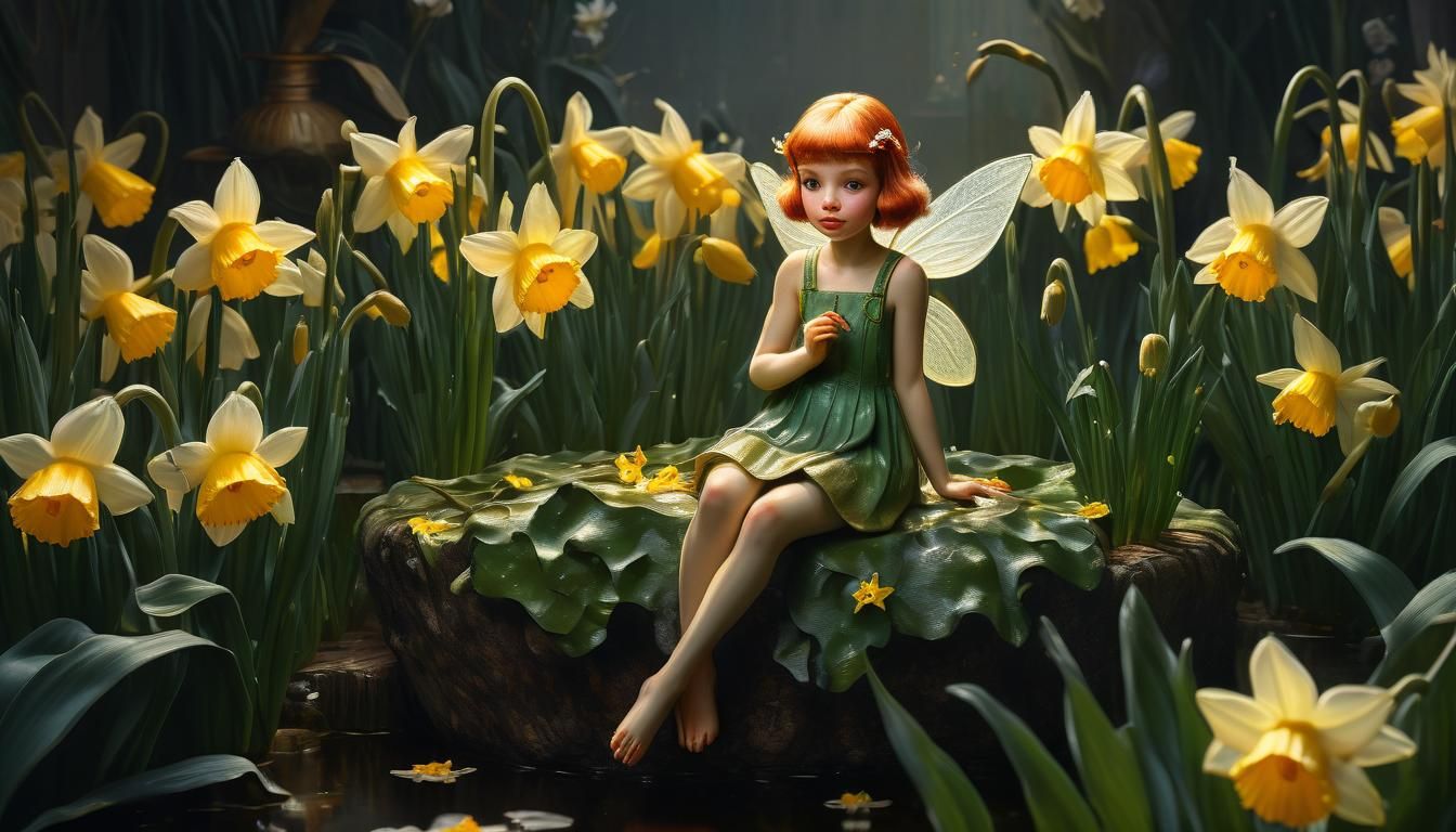 Fairy in Daffodil: Impasto Oil Painting