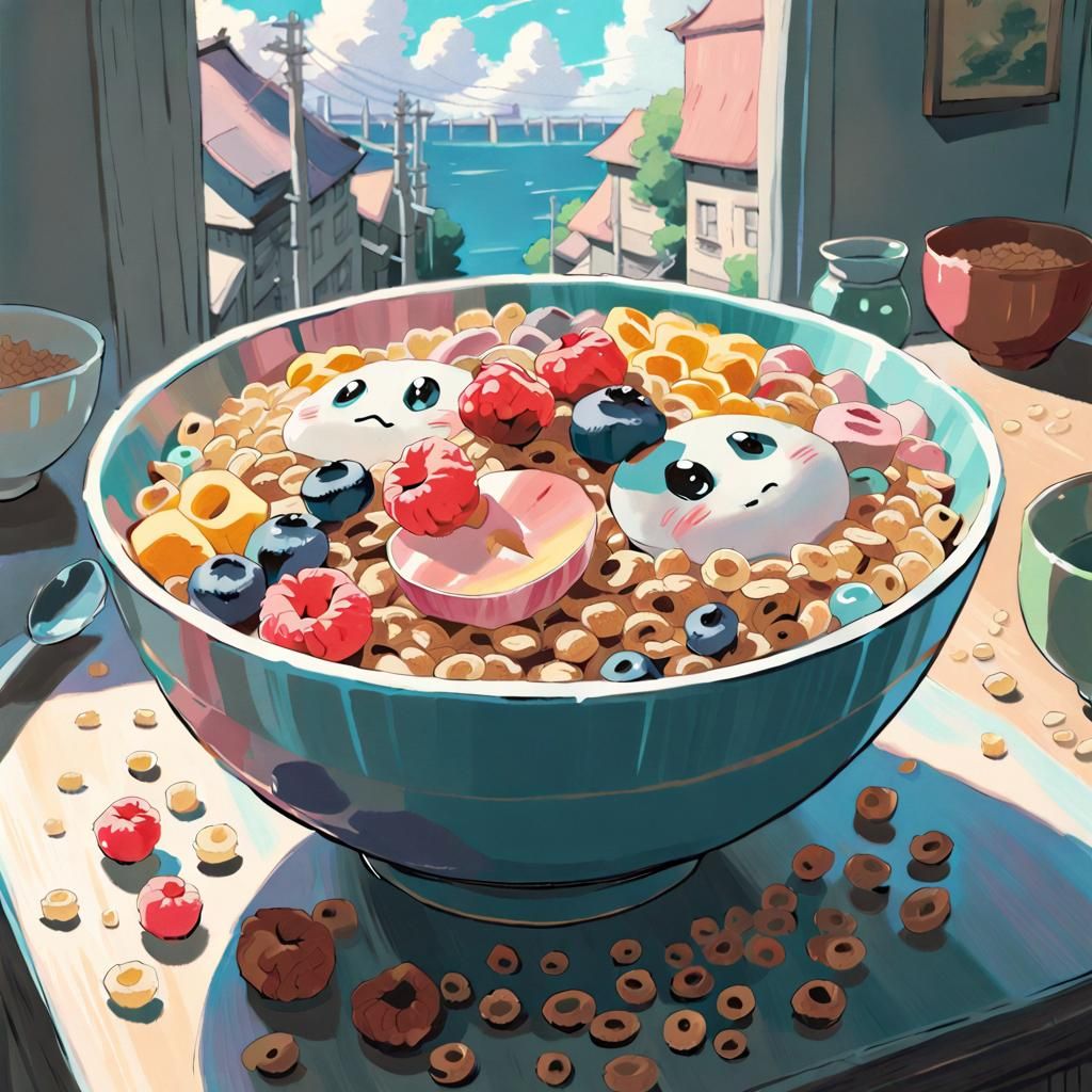 Bowl of Cereal in Manga Style Illustration