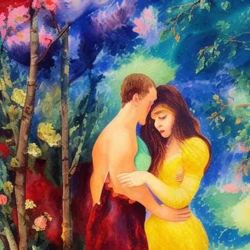 Love and Mystery in Gouache Watercolor Style