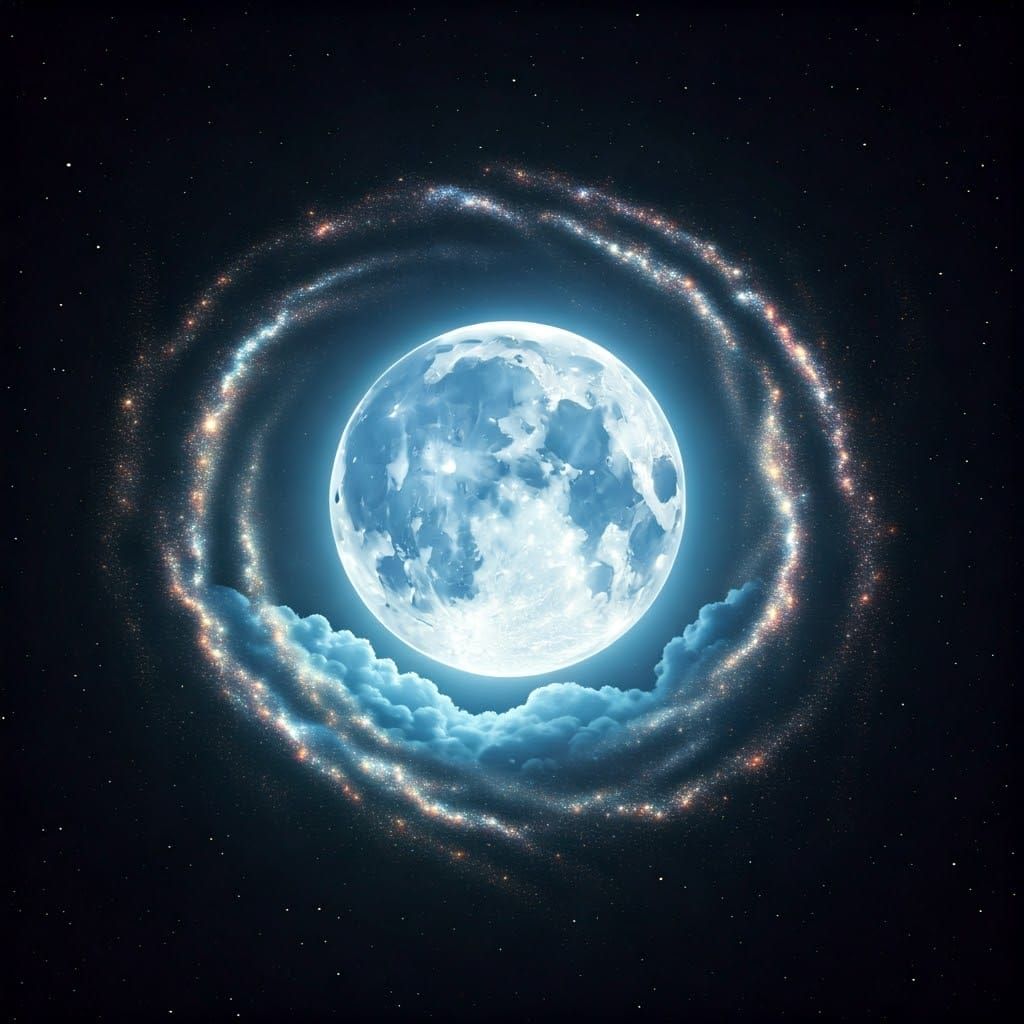 Crystal Moon Shines in Starry Dreamscape