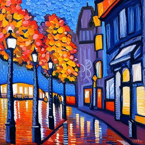 Paris in Neo-Impressionist Expressionist Oil Painting