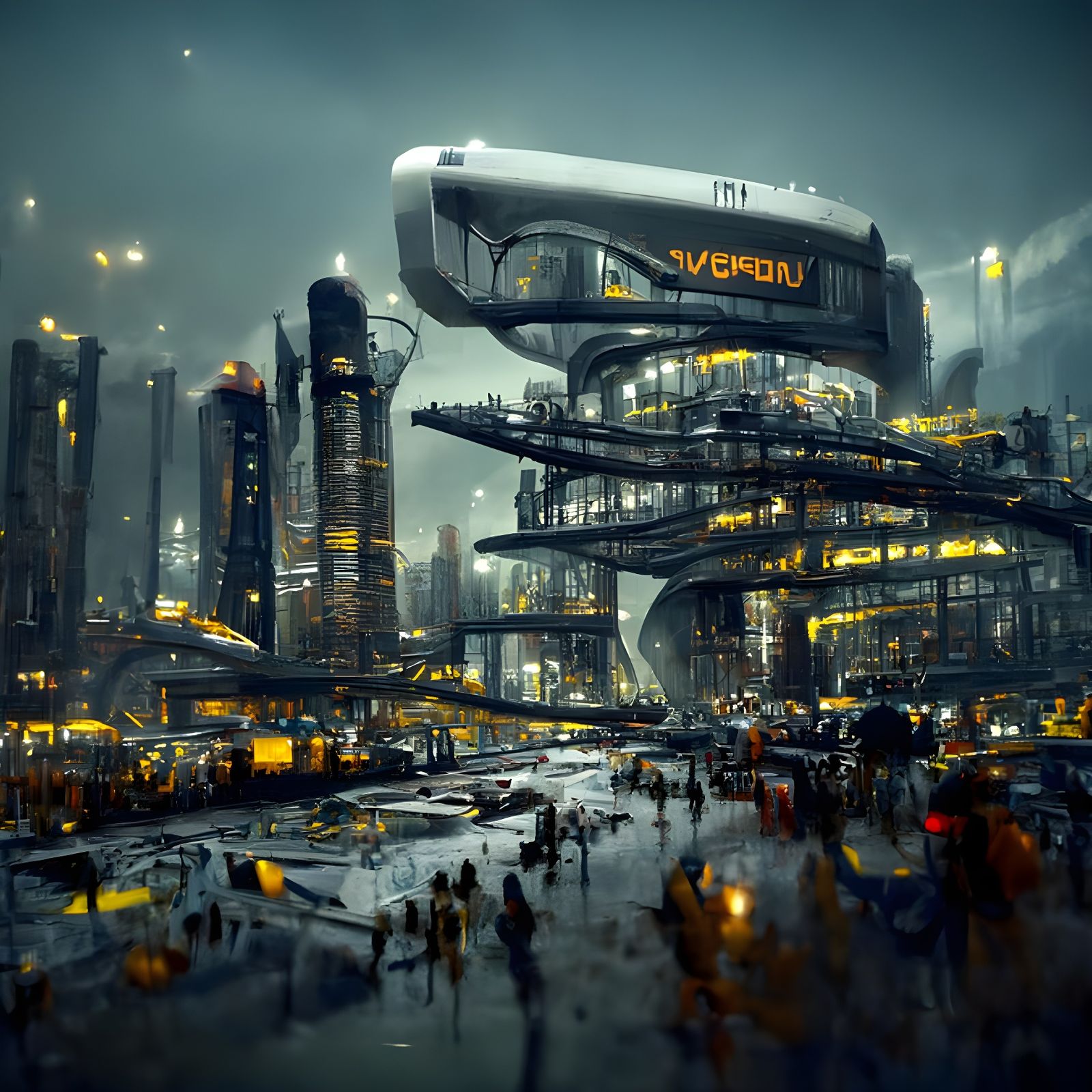 Futuristic Dystopian Sci-Fi City Complex