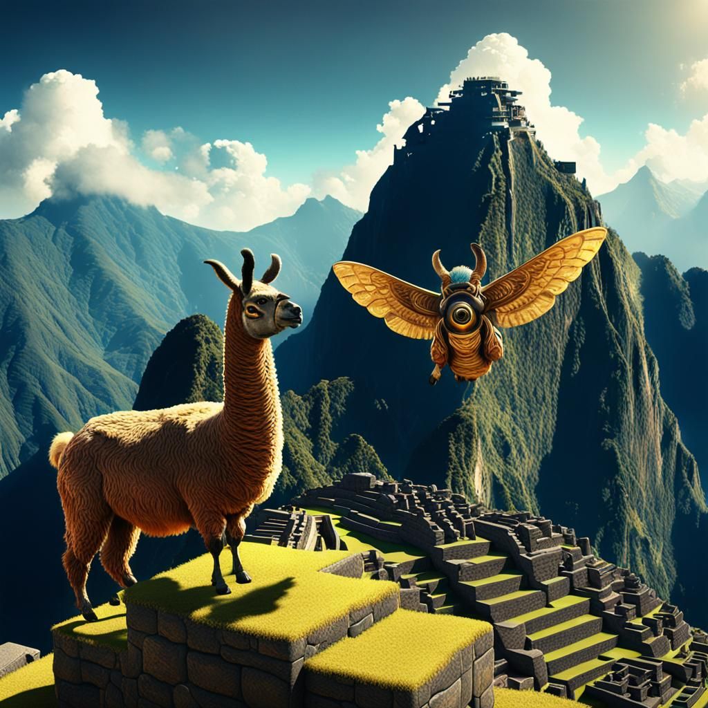 Llama Watching Steel Hornet on Machu Picchu