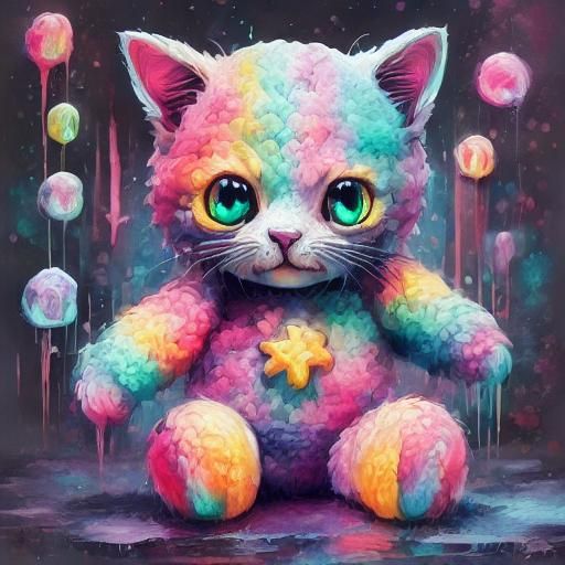 Pastel Kawaii Cat in Cute Cartoon Style