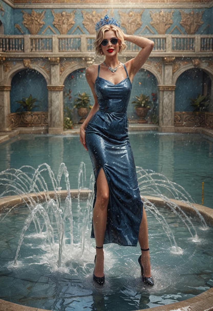 Glamorous Woman in Fountain, Wet Dress in Unreal Engine