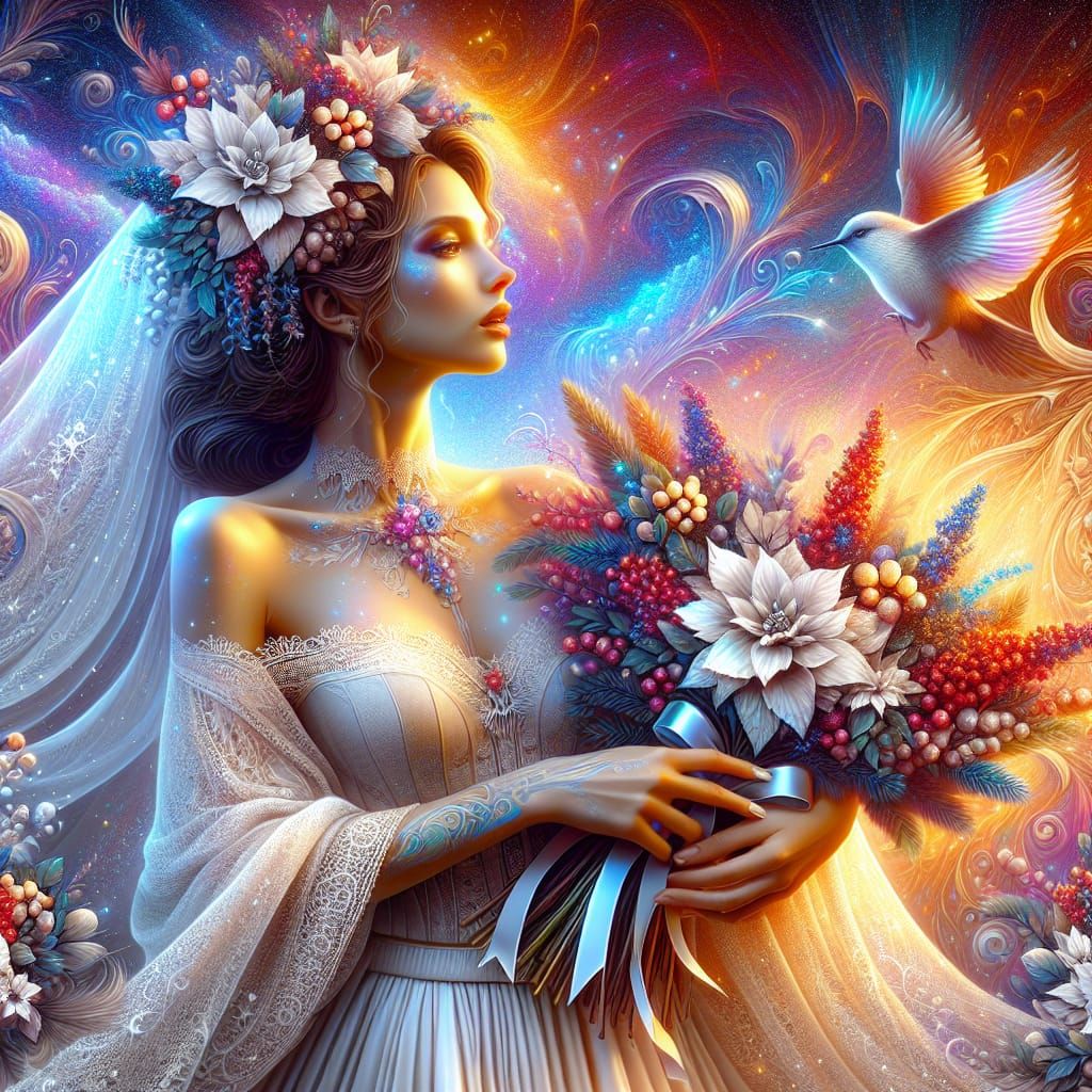 Exquisite 3D Airbrush Art: Woman with Christmas Flowers