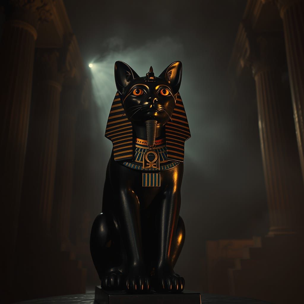 Mysterious Gaza Temple in Film Noir Style with Golden Egypti...