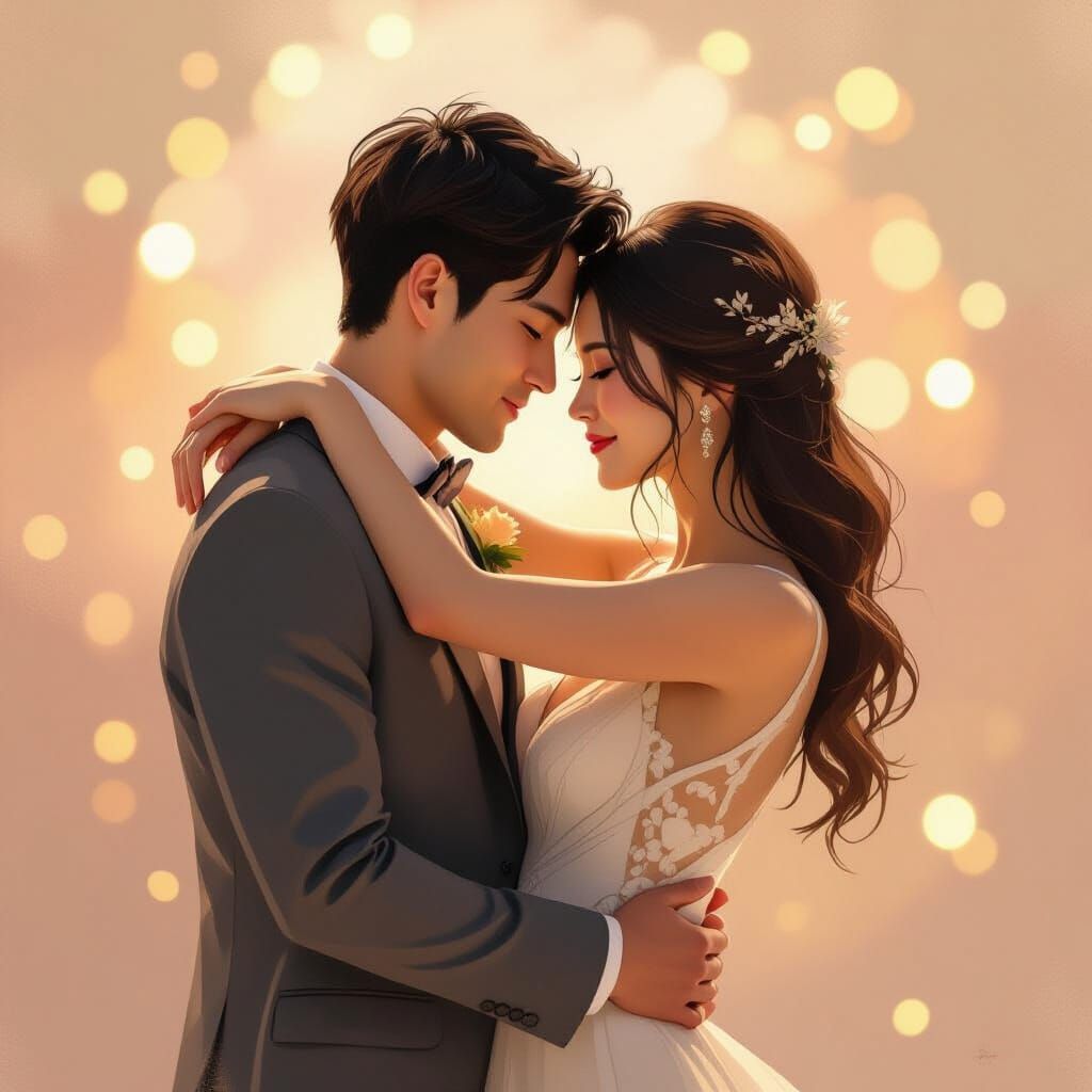 Romantic Couple Embrace in Art Nouveau Style