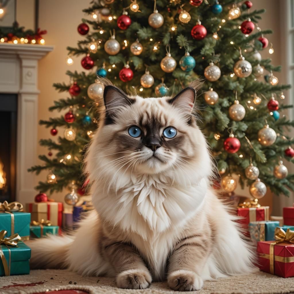 Birman Cat Christmas: Hyperrealistic Concept Art