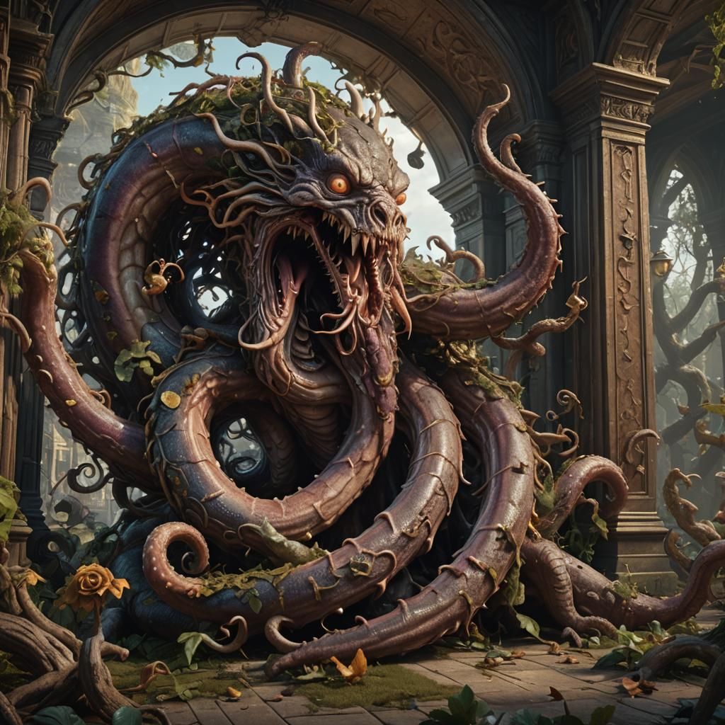 Squirrels Versus Tentacle Monster in Library