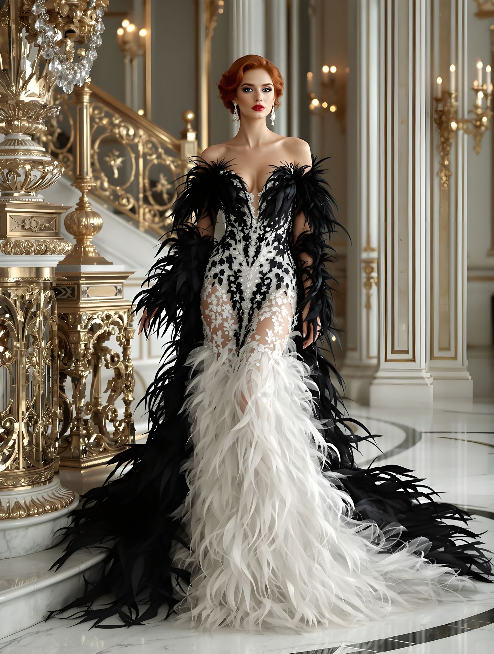 Feathered Gown Fashion in Art Deco Style