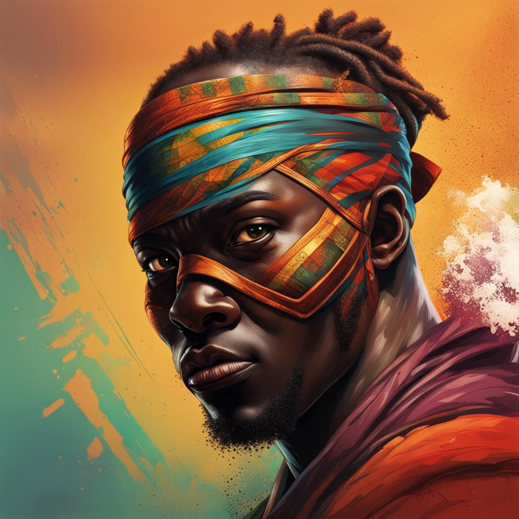 Hyperrealistic African Ninja in Splash Art Style