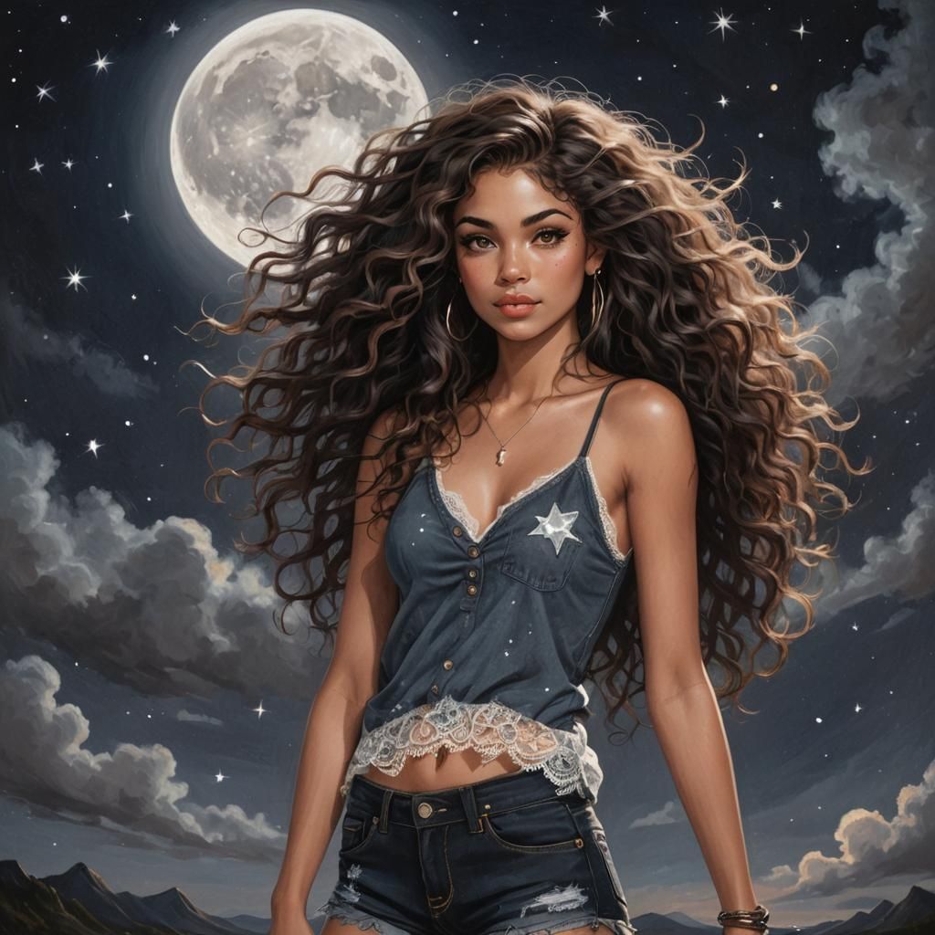 Mischievous Woman Under Moonlight, Edgy and Fantastical