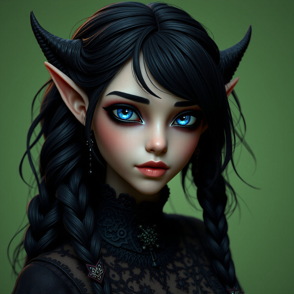 Gothic Elf Maiden with Raven Braids