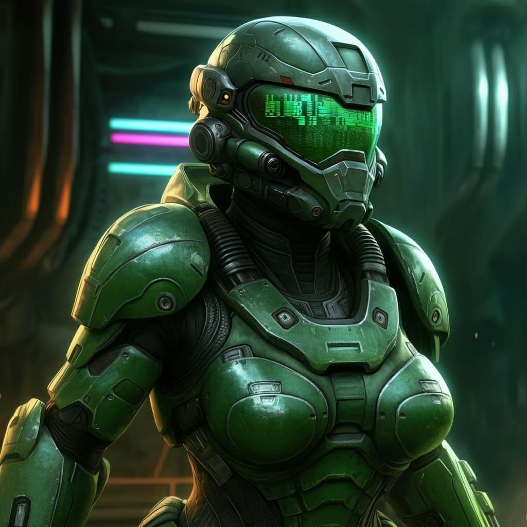 Crash in Sleek Green Armor, Futuristic Sci-Fi Art