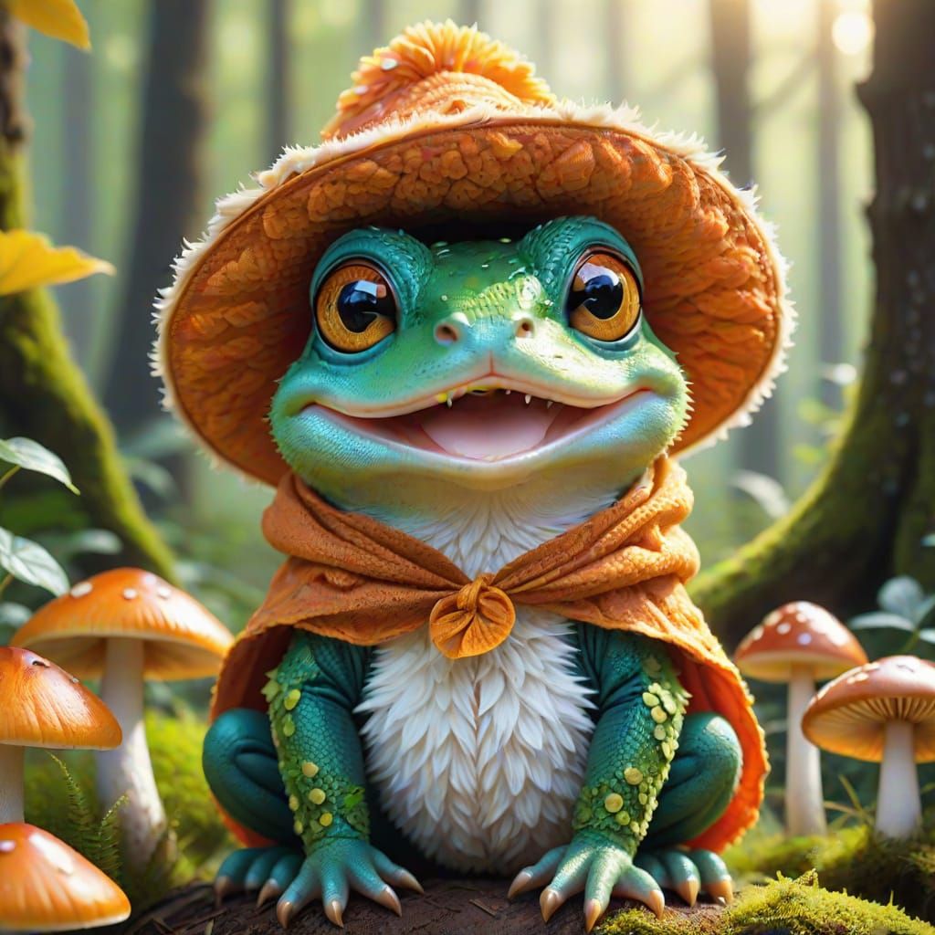 CGI portrait of an adorable big eyed green happy baby frog w...