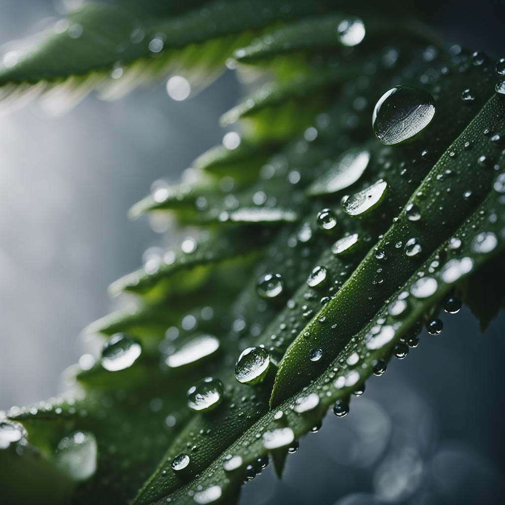 Marijuana Leaf Adorned with Dew Drops