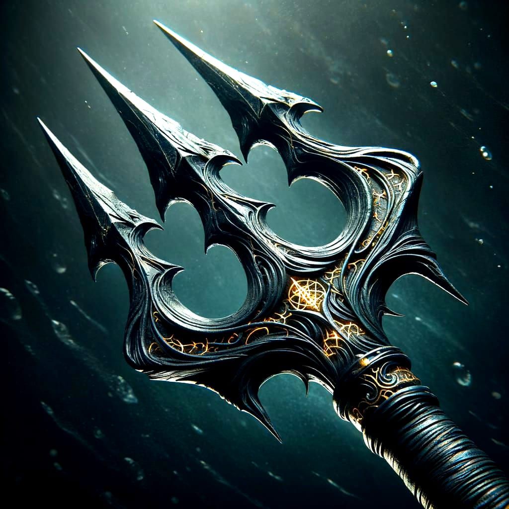 Gothic Trident of Obsidian and Gold
