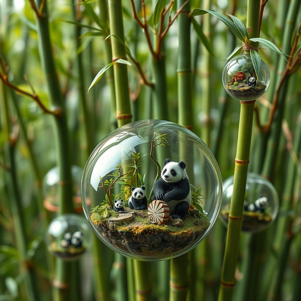 Miniature Bamboo Worlds Held in Giant Trees