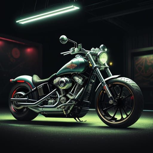 Neon Chrome Chopper in Retro Futuristic Style