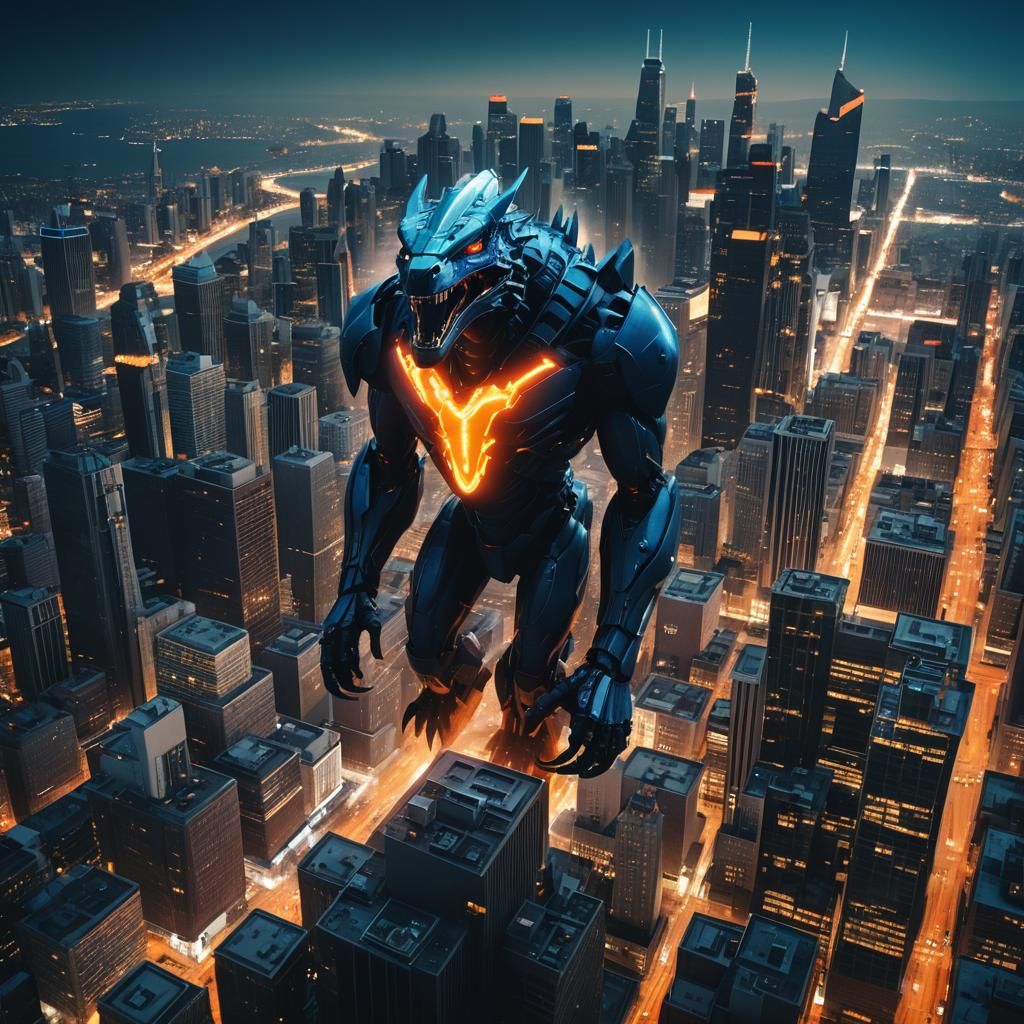 Giant Tooth Vibrating Above Cityscape, Cinematic Film Still