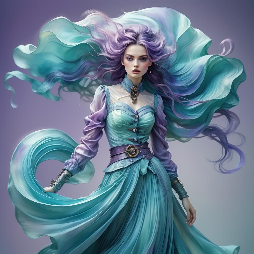 Steampunk Lady in Purple Watercolor Style