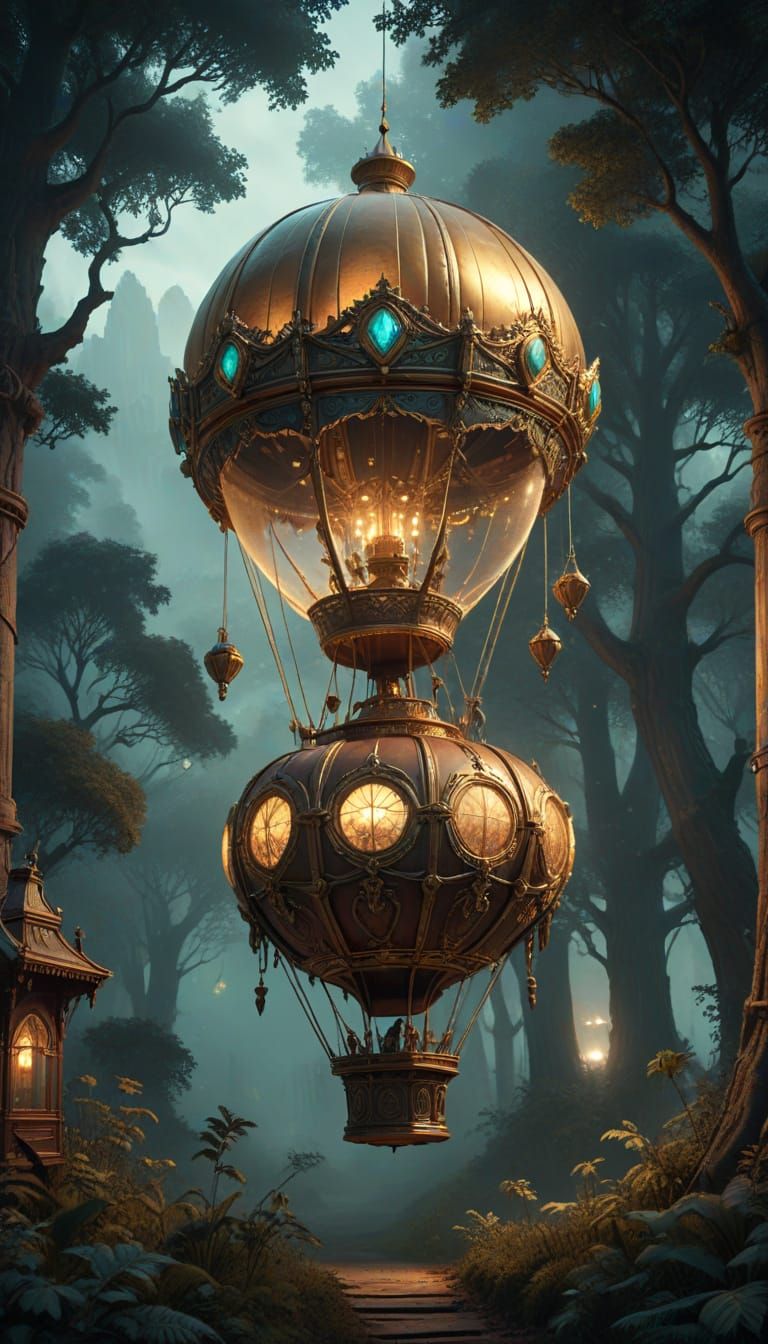 Steampunk Carousel Suspended From Hot Air Balloon
