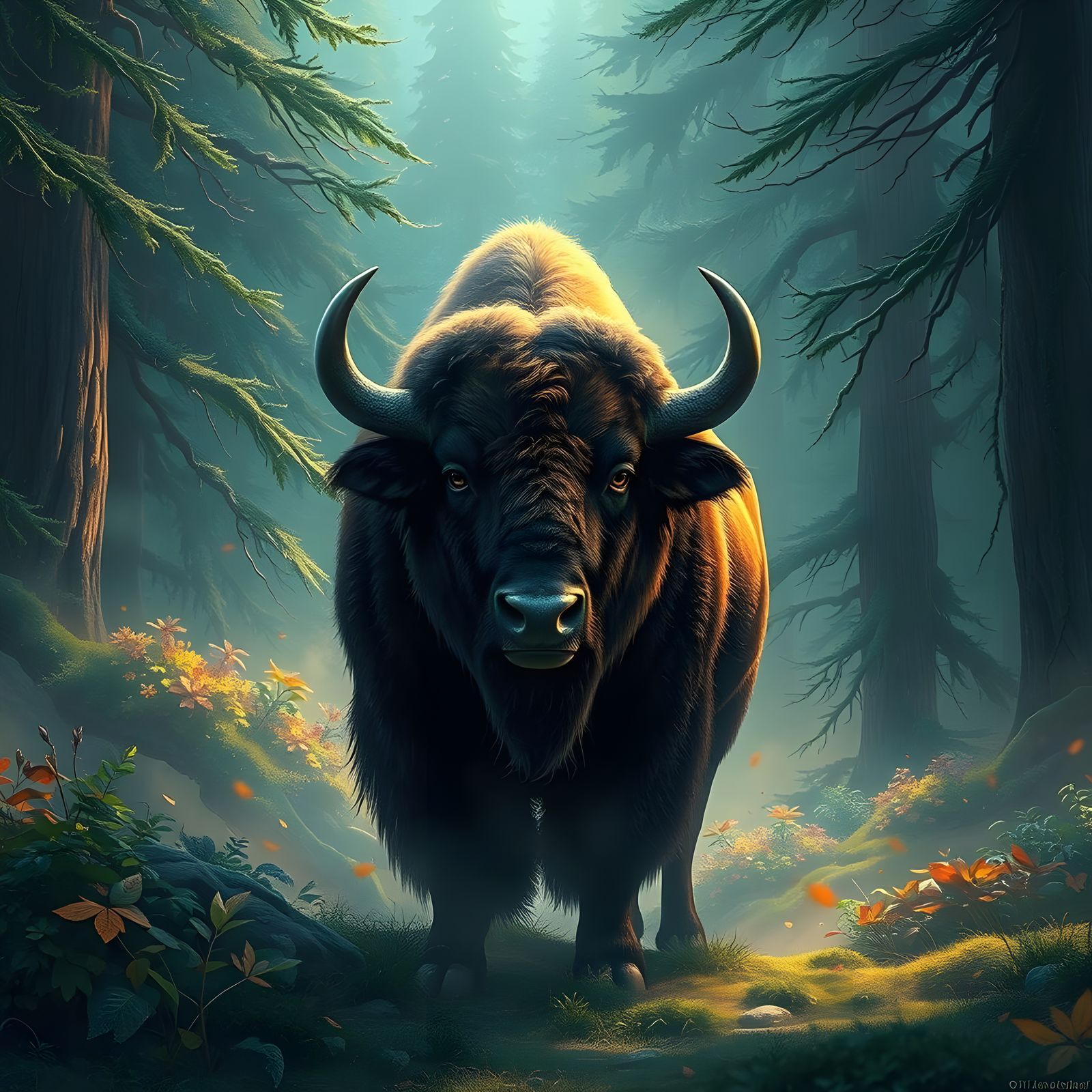 Bison in Wilderness: Detailed Matte Painting