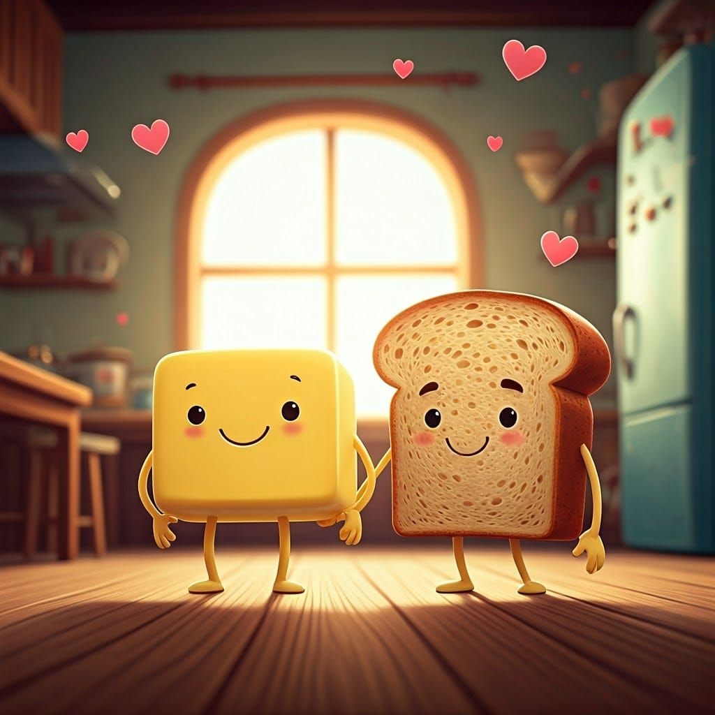 Happy Butter Stick and Bread in Ghibli Style