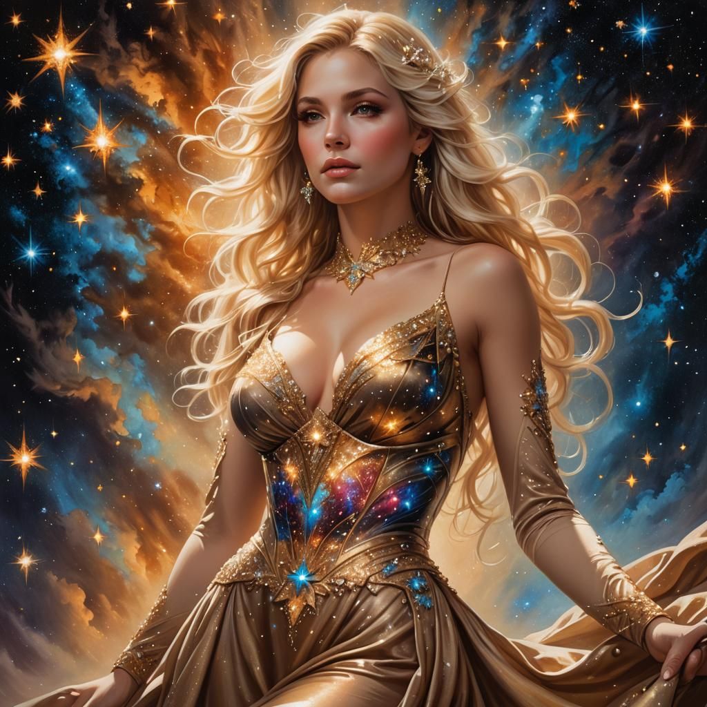 Ethereal Star Gown: Boris Vallejo-Style Fantasy Art