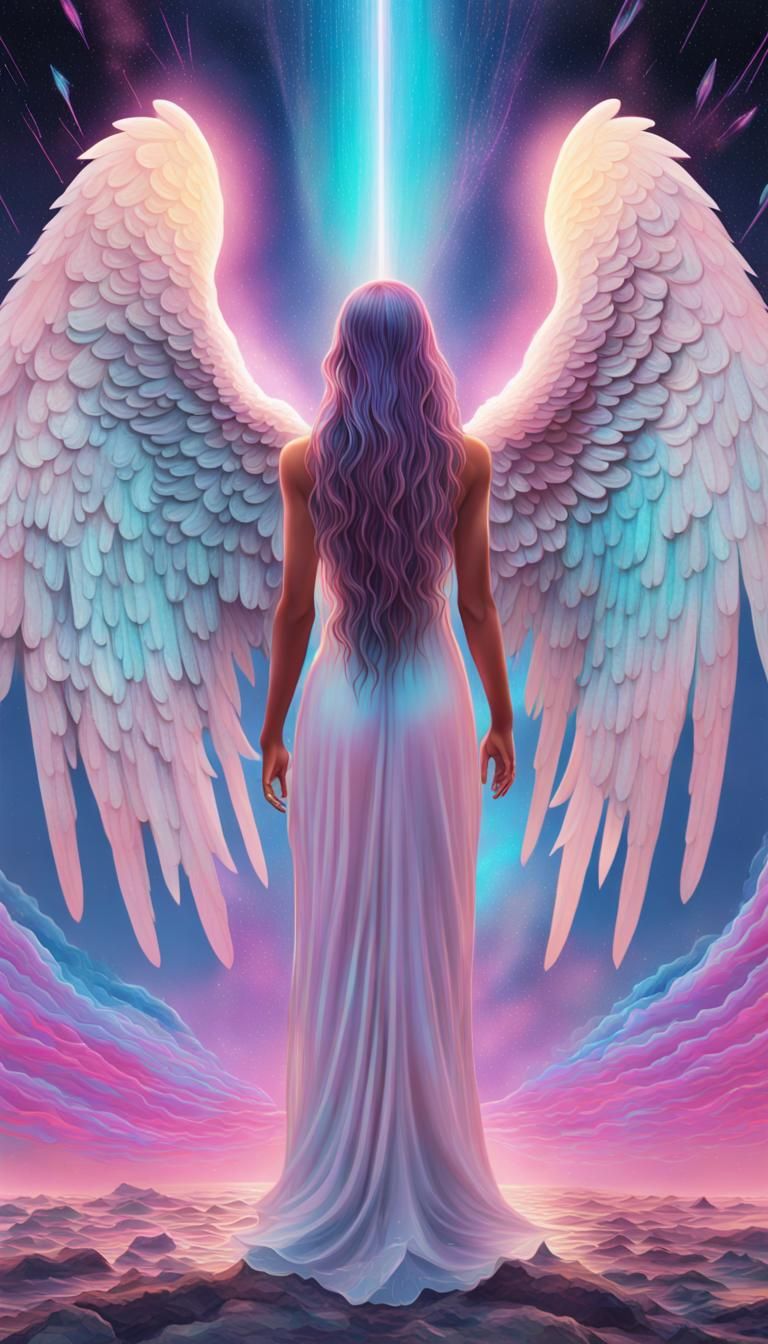 Holographic Angel with Vaporwave Aesthetic