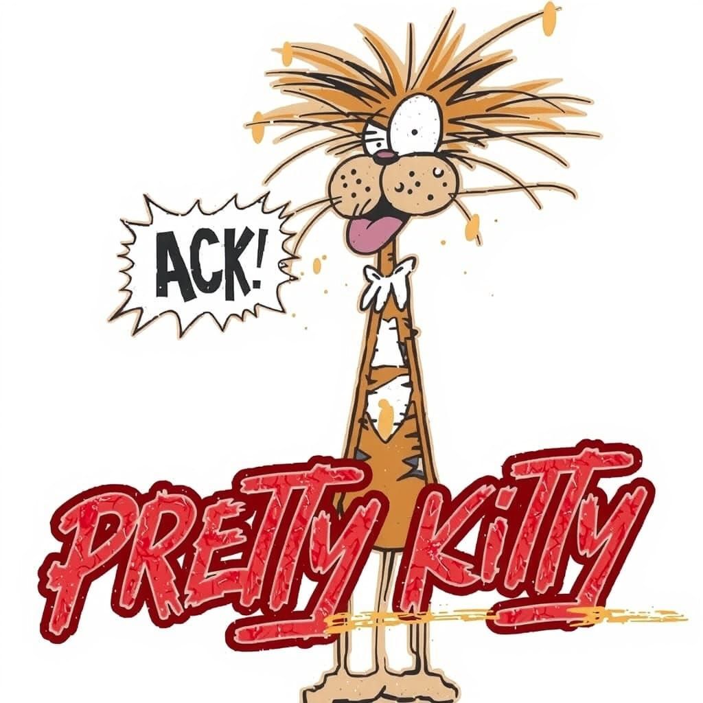 Cartoon. Bill the cat, a distressed orange tabby, decrepit, scrawny, wiry hair. Cartoon bubble that says "ACK" . Text at...