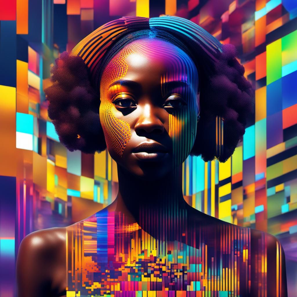 Colorful Datamoshed Portrait of a Woman