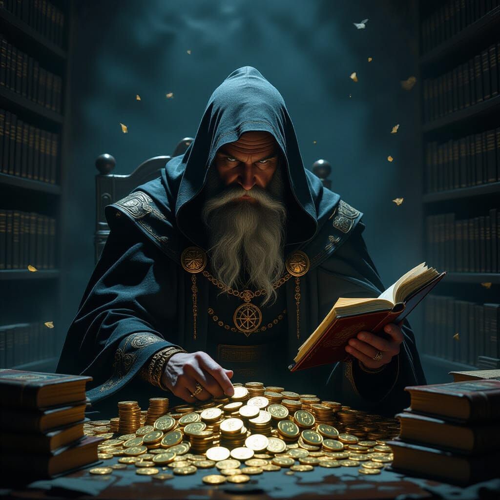 Shadow Wizard Counting Gold Coins
