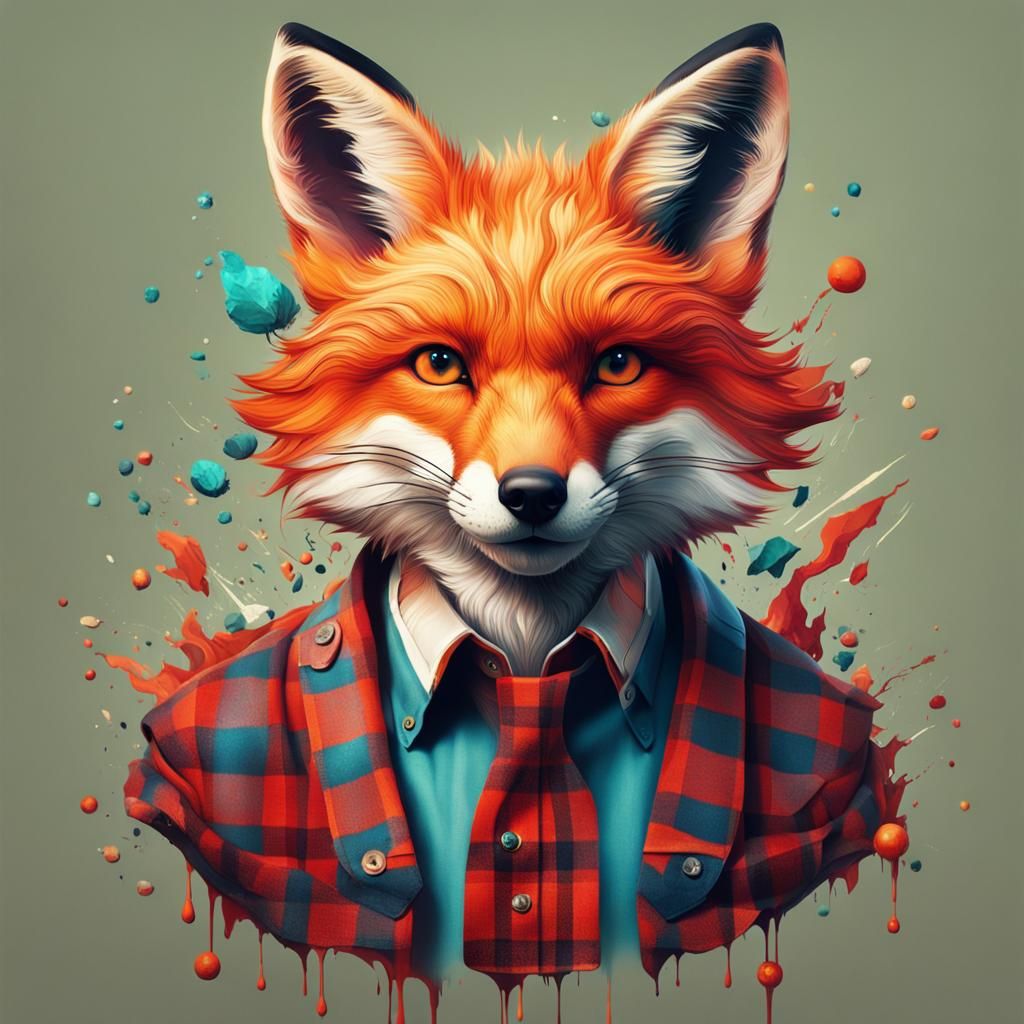 Fox in Plaid Shirt, a Detailed Matte Painting