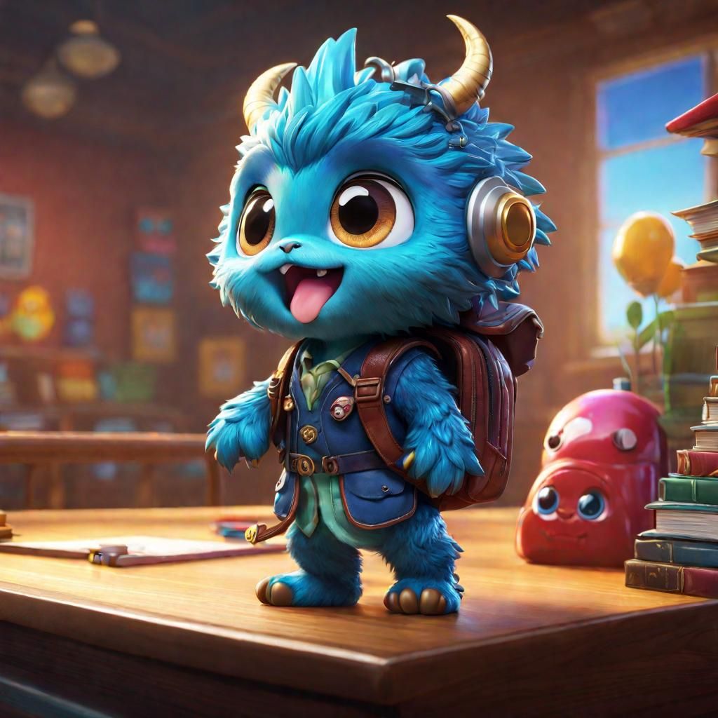 Chibi Monster's First Day: Hyperrealistic Concept Art