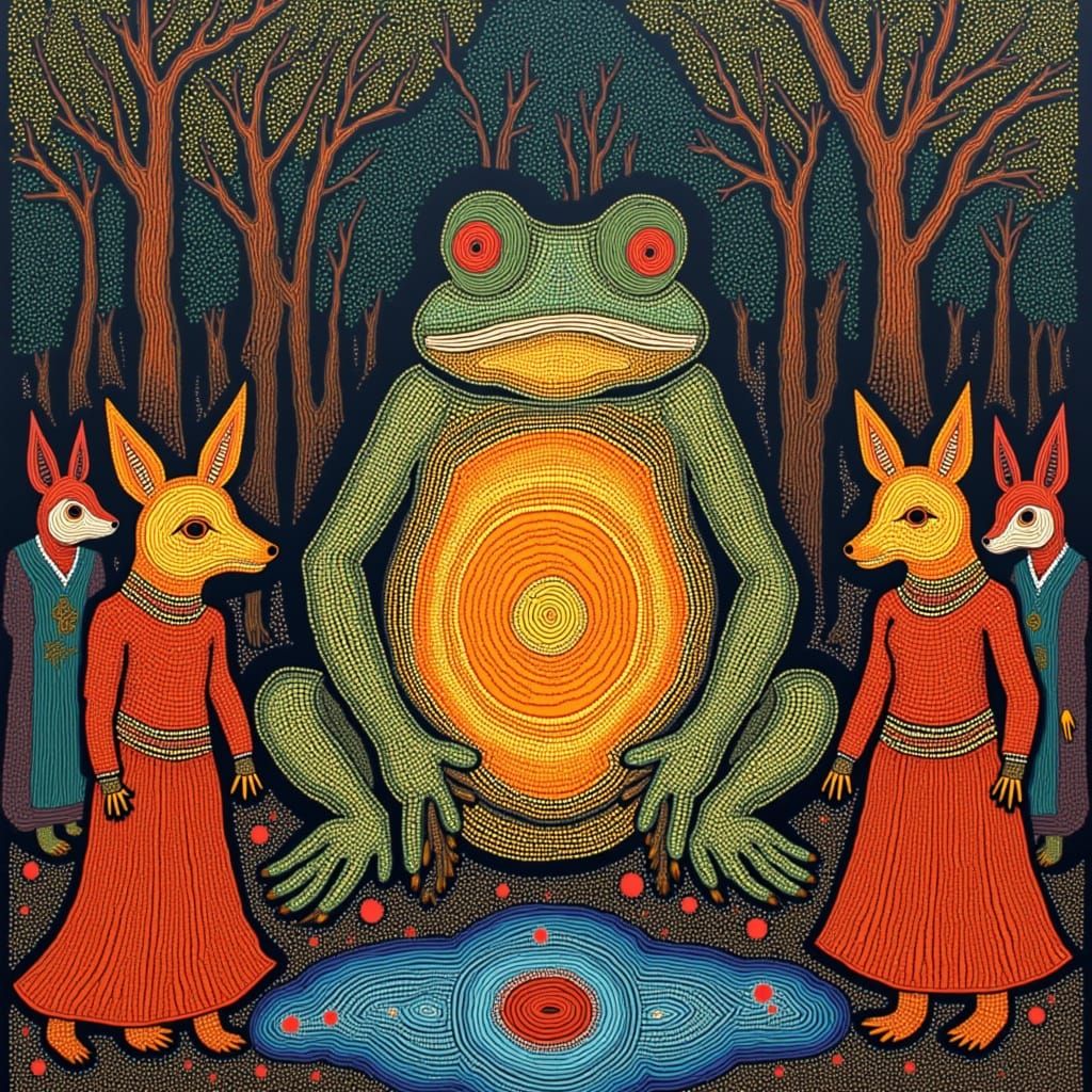 Giant Toad and Fox Bride in Forest Ceremony
