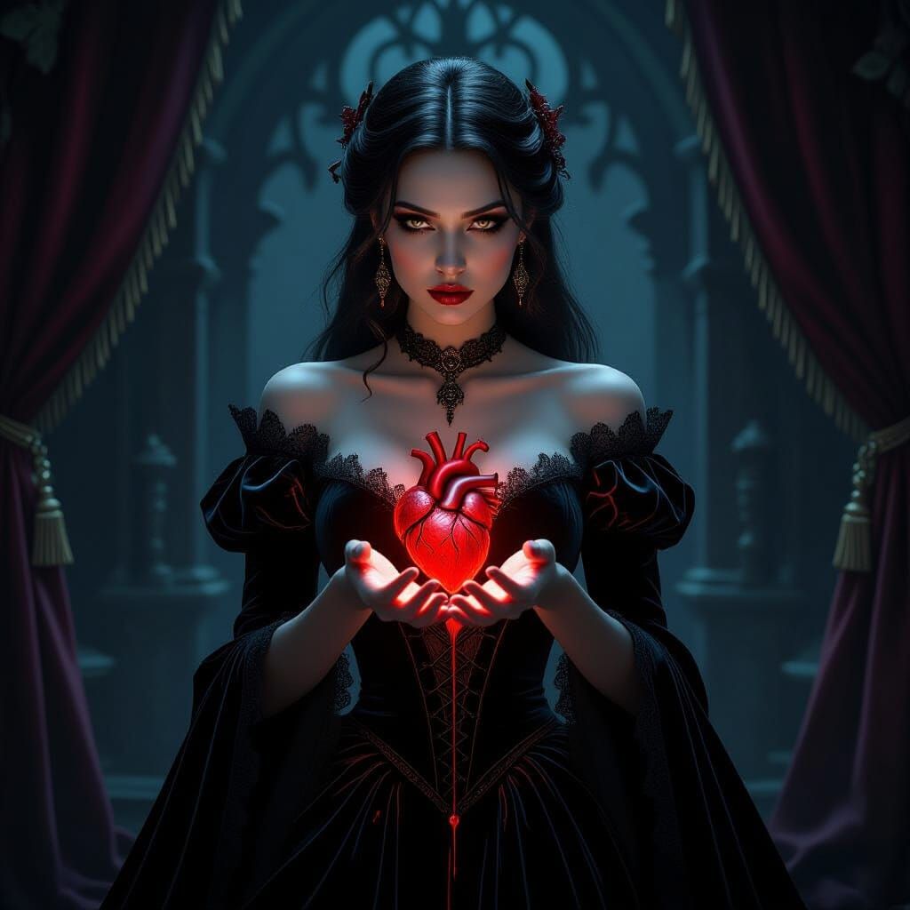 Gothic Heartbreaker Woman Holding Glowing Heart