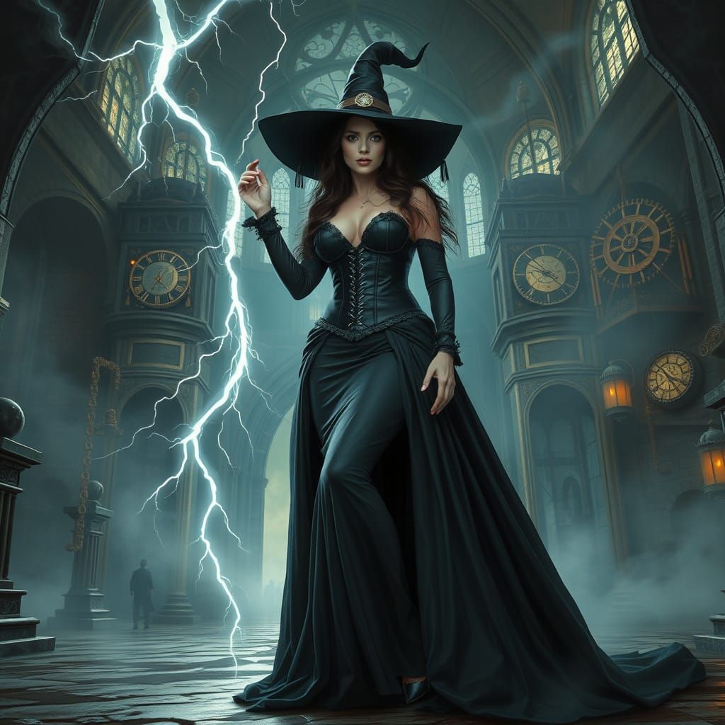 Steampunk Lightning Witch in Haunted Castle