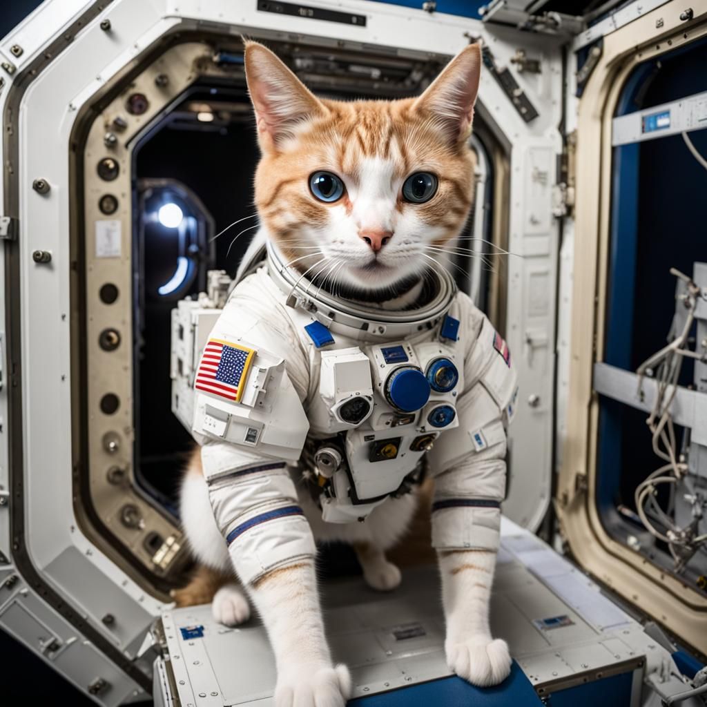 Cat Astronaut in Space Station