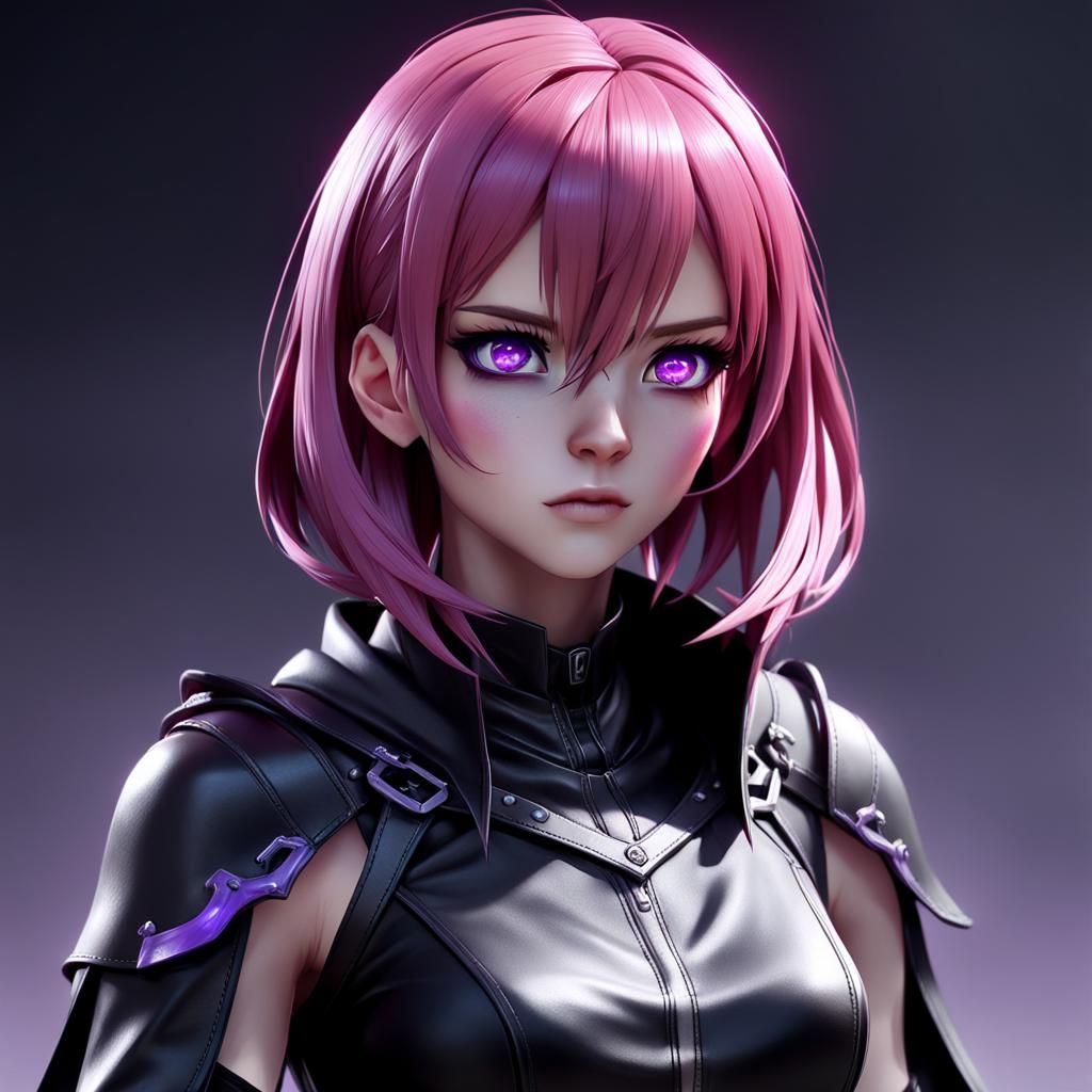 Anime Style Pink Haired Reaper in Black Leather
