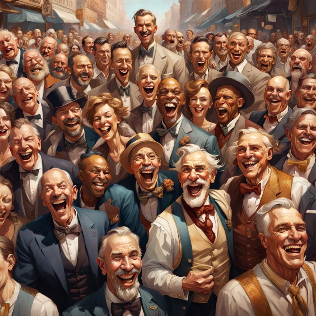 Crowd of laughing men and women, drawn J. C. Leyendecker and...