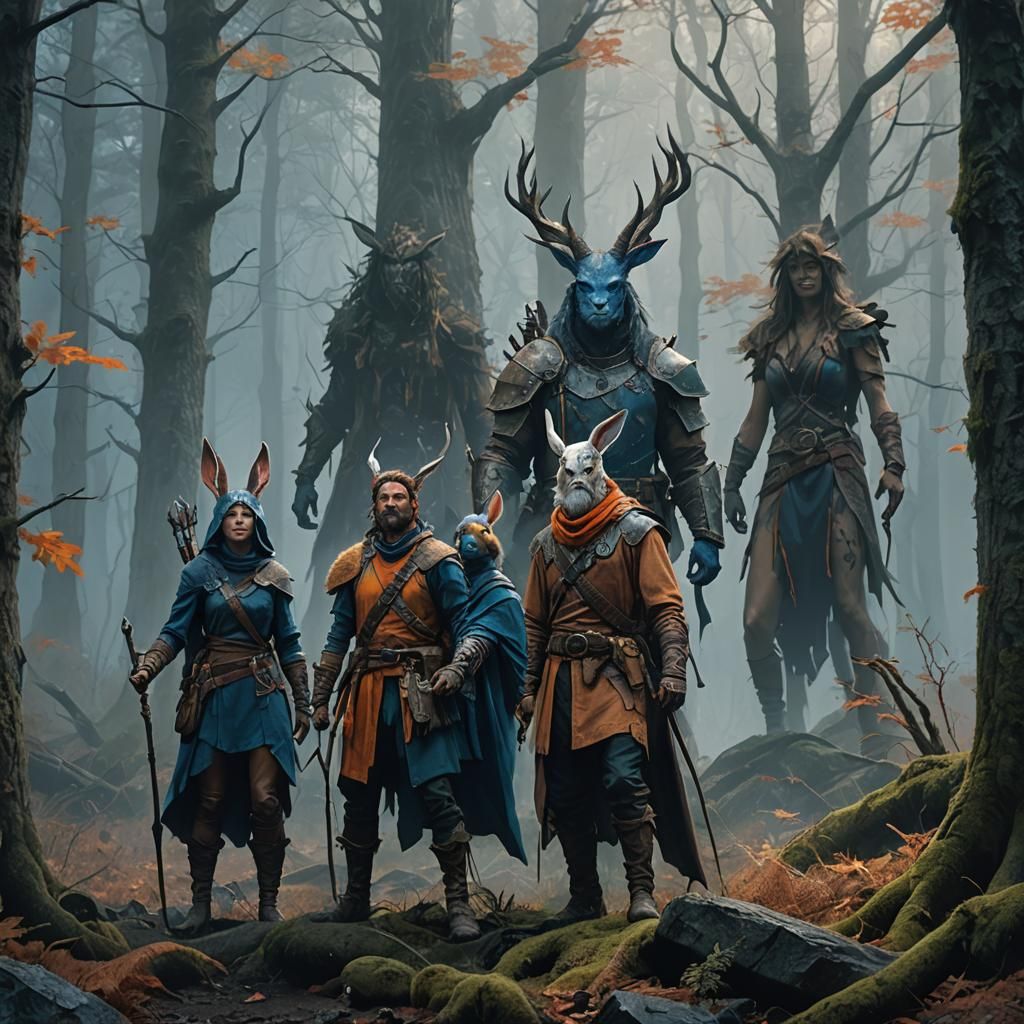 Fantasy Party in Misty Woods: Artstation Concept Art