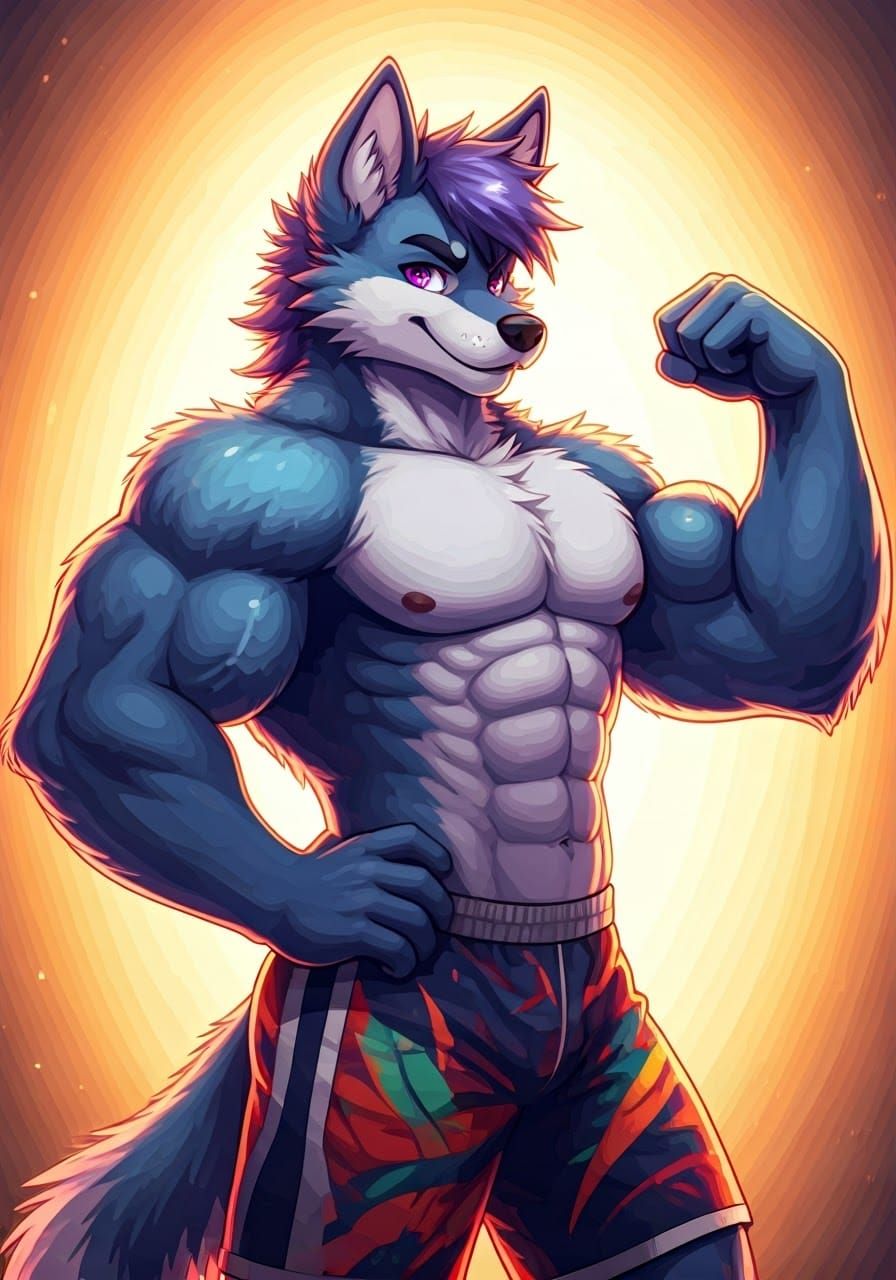 Manga-Style Anime Wolf with Muscular Physique