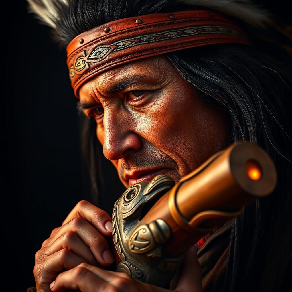 Native American Man Carving Totem: Hyperrealistic Portrait
