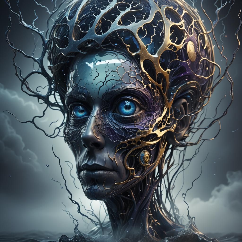 Glass A with Brain: Dark Fantasy 3D Render