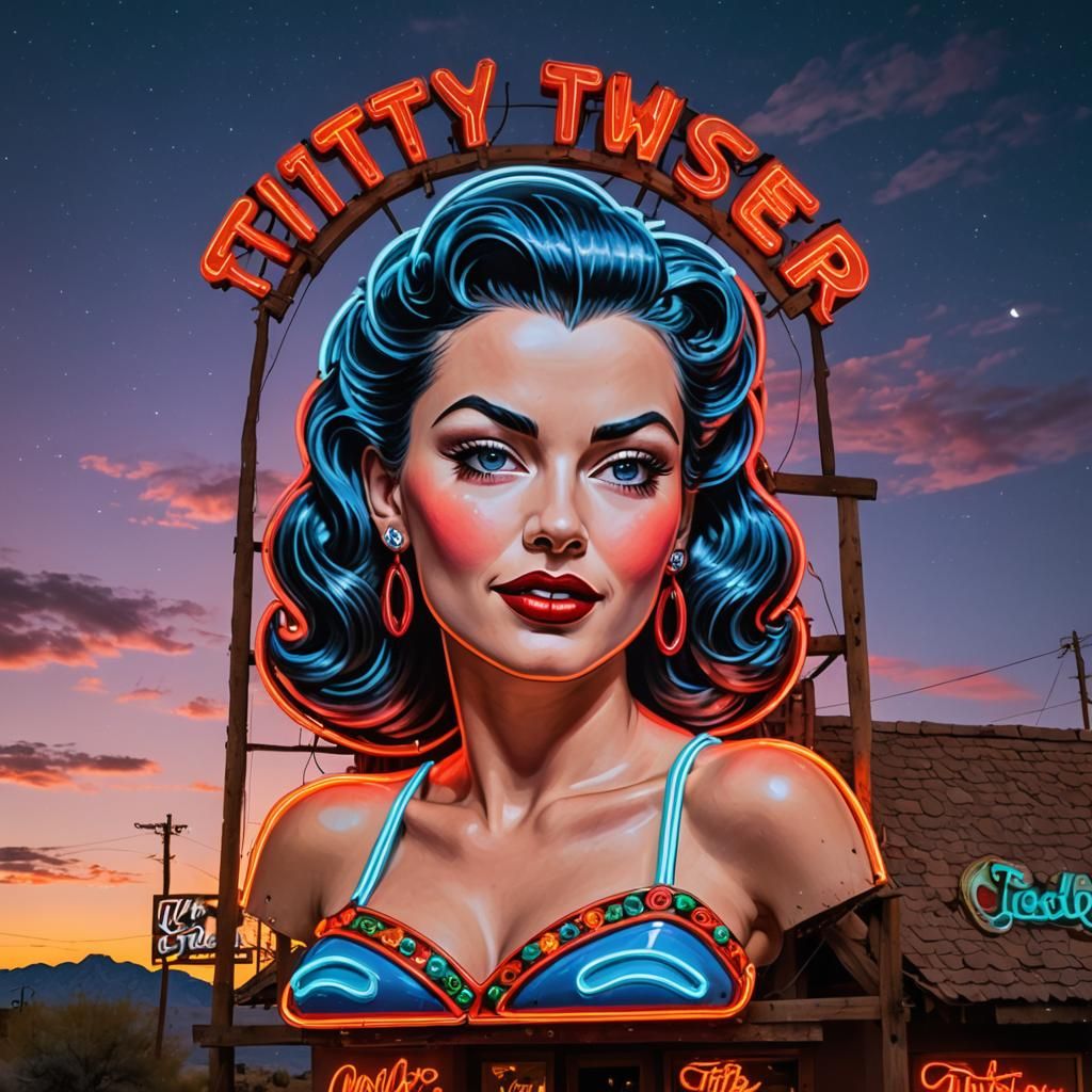 Neon Portrait over Desert Cantina at Night